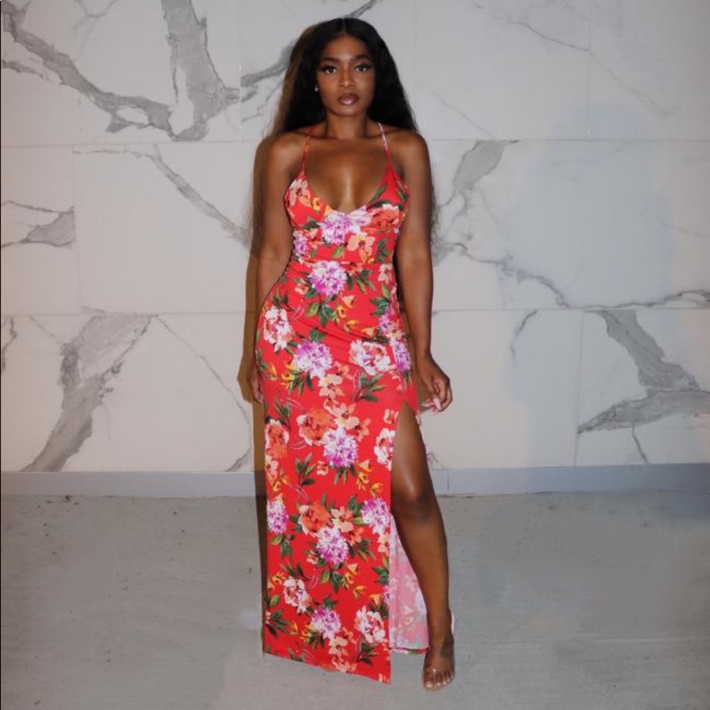 NWOT Red Floral Dress w/Split